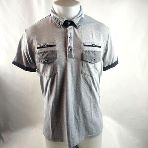 Alberto Shirt Mens Medium Gray Polo Shirt Cardinal Casual Modern Preppy Buttons